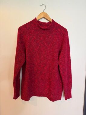 LL Bean Ragg roll neck  sweater Red w/ blue Marled 100%Cotton XL